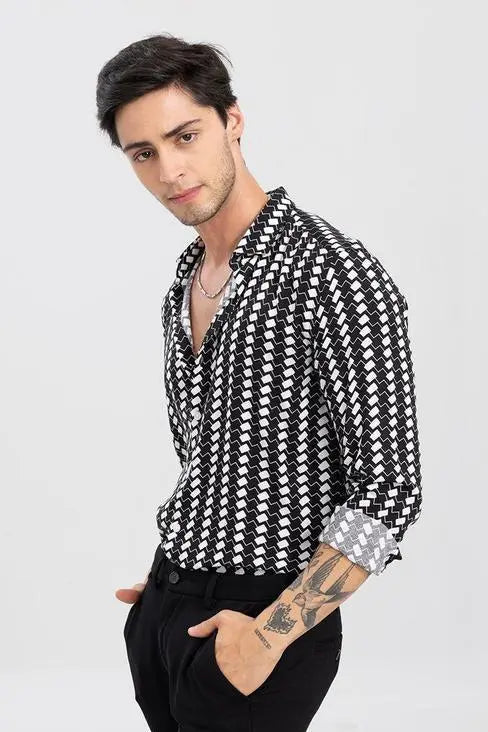 BE | Black And White Printed Shirt |