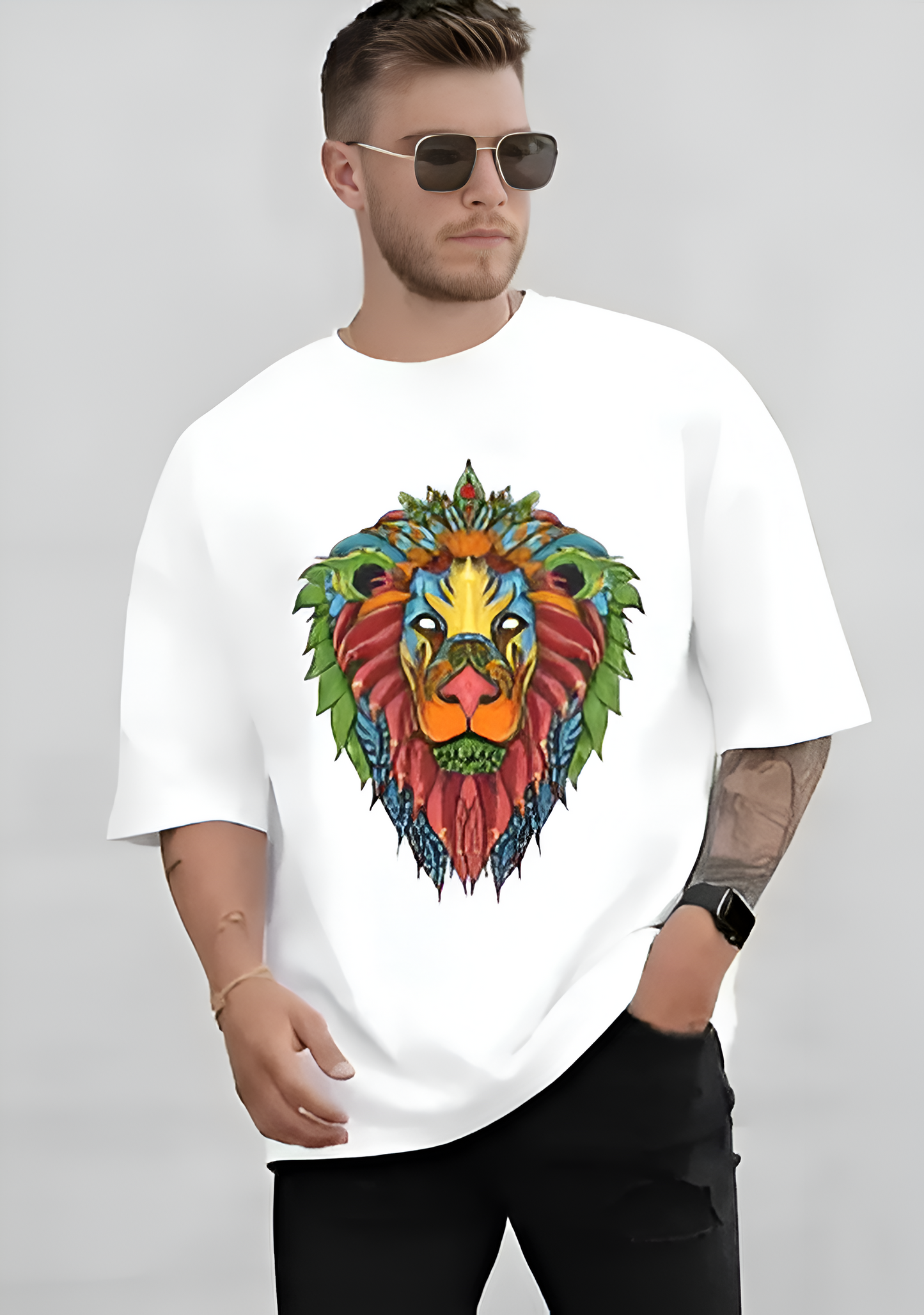 BE | Oversized T shirt | Lion Printed Cotton |